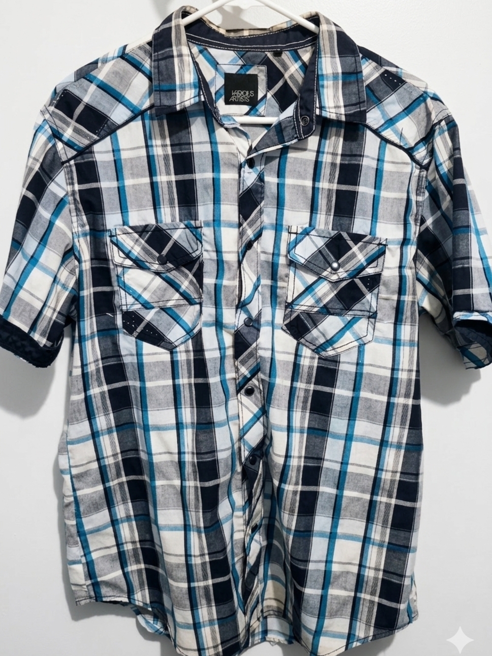 Various Artists Men's Blue Plaid Short-Sleeve Shirt